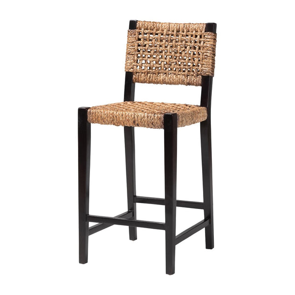 Baxton Studio bali Alise Handwoven Seagrass Bar Stool with Mahogany Frame – Chic Modern Chair for Home Bar or Kitchen Dark Alise-Mahogany-Cushion-BS