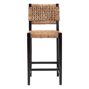 Baxton Studio bali Alise Handwoven Seagrass Bar Stool with Mahogany Frame – Chic Modern Chair for Home Bar or Kitchen Dark Alise-Mahogany-Cushion-BS