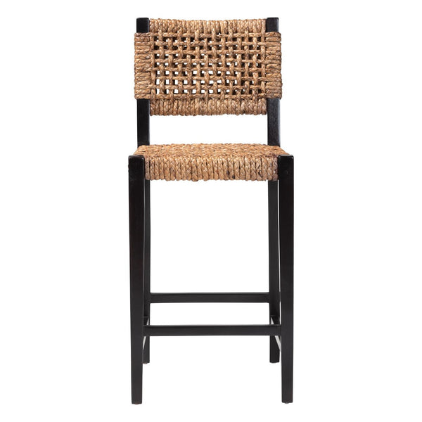 Baxton Studio bali Alise Handwoven Seagrass Bar Stool with Mahogany Frame – Chic Modern Chair for Home Bar or Kitchen Dark Alise-Mahogany-Cushion-BS