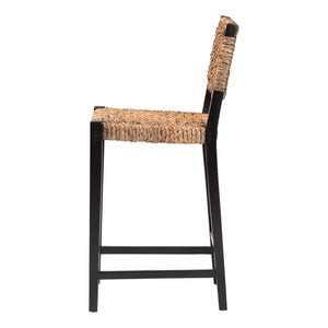Baxton Studio bali Alise Handwoven Seagrass Bar Stool with Mahogany Frame – Chic Modern Chair for Home Bar or Kitchen Dark Alise-Mahogany-Cushion-BS