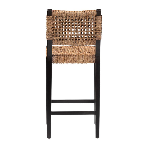 Baxton Studio bali Alise Handwoven Seagrass Bar Stool with Mahogany Frame – Chic Modern Chair for Home Bar or Kitchen Dark Alise-Mahogany-Cushion-BS