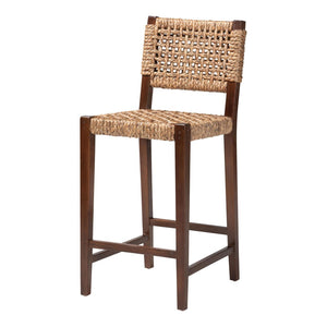 Baxton Studio bali Alise Handwoven Seagrass Bar Stool with Mahogany Frame – Chic Modern Chair for Home Bar or Kitchen Earthy Alise-Mahogany-Brown-Cushion-BS