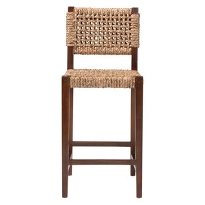 Baxton Studio bali Alise Handwoven Seagrass Bar Stool with Mahogany Frame – Chic Modern Chair for Home Bar or Kitchen Earthy Alise-Mahogany-Brown-Cushion-BS