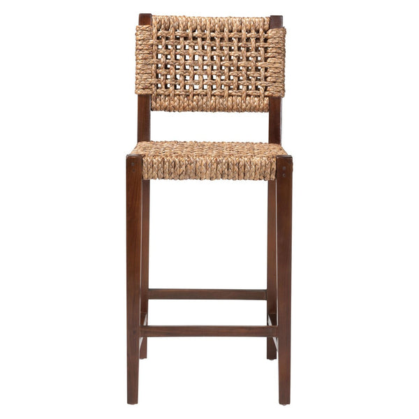 Baxton Studio bali Alise Handwoven Seagrass Bar Stool with Mahogany Frame – Chic Modern Chair for Home Bar or Kitchen Earthy Alise-Mahogany-Brown-Cushion-BS
