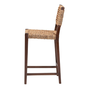 Baxton Studio bali Alise Handwoven Seagrass Bar Stool with Mahogany Frame – Chic Modern Chair for Home Bar or Kitchen Earthy Alise-Mahogany-Brown-Cushion-BS