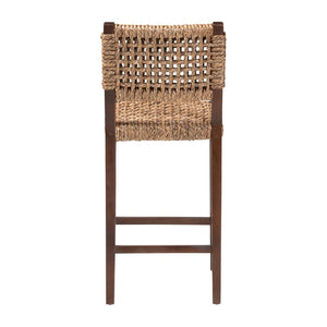 Baxton Studio bali Alise Handwoven Seagrass Bar Stool with Mahogany Frame – Chic Modern Chair for Home Bar or Kitchen Earthy Alise-Mahogany-Brown-Cushion-BS