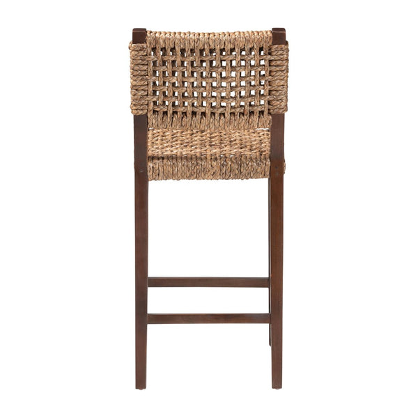 Baxton Studio bali Alise Handwoven Seagrass Bar Stool with Mahogany Frame – Chic Modern Chair for Home Bar or Kitchen Earthy Alise-Mahogany-Brown-Cushion-BS