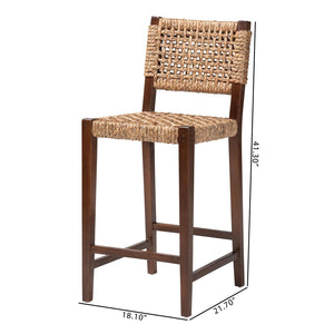 Baxton Studio bali Alise Handwoven Seagrass Bar Stool with Mahogany Frame – Chic Modern Chair for Home Bar or Kitchen Earthy Alise-Mahogany-Brown-Cushion-BS