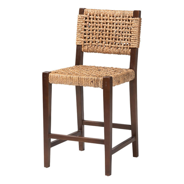 Baxton Studio bali Alise Handwoven Seagrass Counter Stool - Elegant Mahogany Frame for Kitchen Bar & Island Use Alise-Mahogany-Brown-Cushion-CS