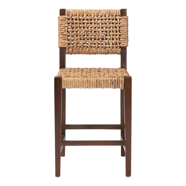 Baxton Studio bali Alise Handwoven Seagrass Counter Stool - Elegant Mahogany Frame for Kitchen Bar & Island Use Alise-Mahogany-Brown-Cushion-CS