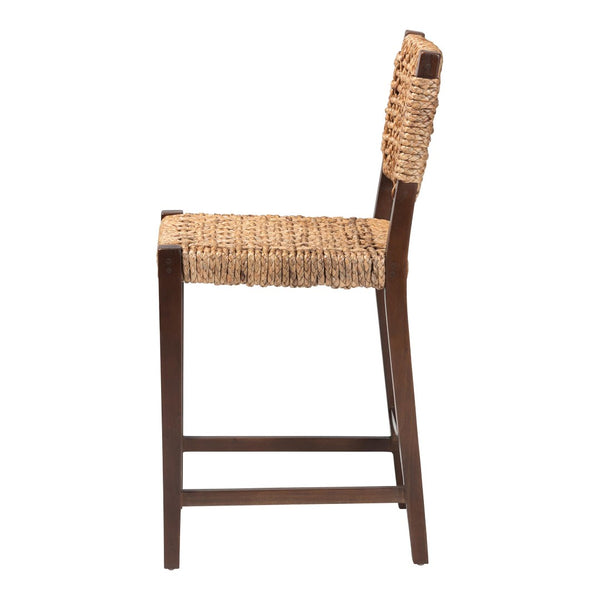Baxton Studio bali Alise Handwoven Seagrass Counter Stool - Elegant Mahogany Frame for Kitchen Bar & Island Use Alise-Mahogany-Brown-Cushion-CS