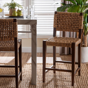Baxton Studio bali Alise Handwoven Seagrass Counter Stool - Elegant Mahogany Frame for Kitchen Bar & Island Use Alise-Mahogany-Brown-Cushion-CS