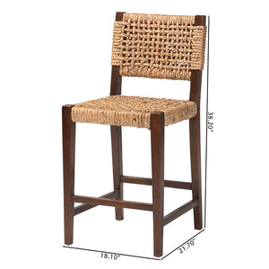 Baxton Studio bali Alise Handwoven Seagrass Counter Stool - Elegant Mahogany Frame for Kitchen Bar & Island Use Alise-Mahogany-Brown-Cushion-CS