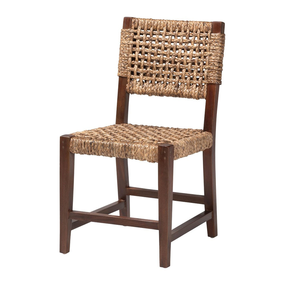 Baxton Studio bali Alise Handwoven Seagrass Dining Chair - Stylish Mahogany Frame for Boho, Coastal, or Rustic Spaces Alise-Mahogany-Brown-Cushion-DC