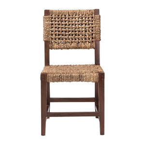 Baxton Studio bali Alise Handwoven Seagrass Dining Chair - Stylish Mahogany Frame for Boho, Coastal, or Rustic Spaces Alise-Mahogany-Brown-Cushion-DC