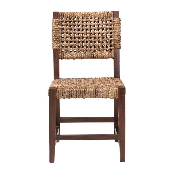 Baxton Studio bali Alise Handwoven Seagrass Dining Chair - Stylish Mahogany Frame for Boho, Coastal, or Rustic Spaces Alise-Mahogany-Brown-Cushion-DC