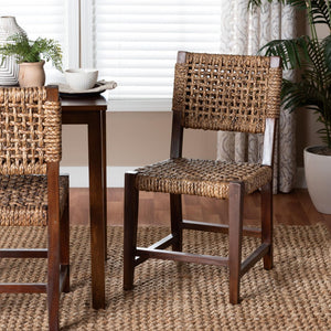 Baxton Studio bali Alise Handwoven Seagrass Dining Chair - Stylish Mahogany Frame for Boho, Coastal, or Rustic Spaces Alise-Mahogany-Brown-Cushion-DC