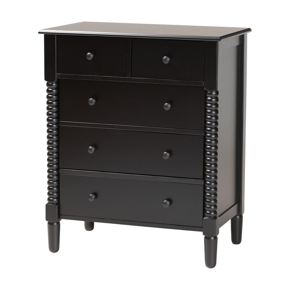 Baxton Studio Baxton Studio Braith Farmhouse 5-Drawer Chest with Classic Spindle Design for Timeless Storage Solutions Black SW8000-88CH5D-Black-Chest