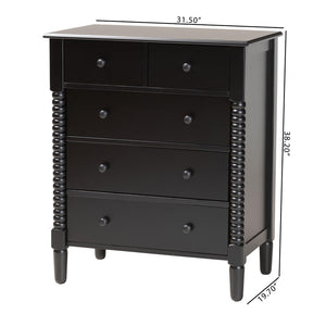 Baxton Studio Baxton Studio Braith Farmhouse 5-Drawer Chest with Classic Spindle Design for Timeless Storage Solutions Black SW8000-88CH5D-Black-Chest