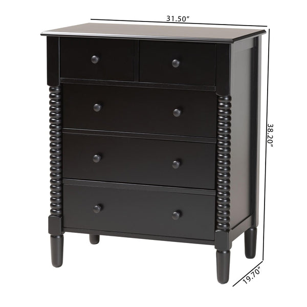 Baxton Studio Baxton Studio Braith Farmhouse 5-Drawer Chest with Classic Spindle Design for Timeless Storage Solutions Black SW8000-88CH5D-Black-Chest