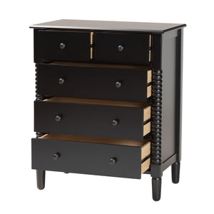 Baxton Studio Baxton Studio Braith Farmhouse 5-Drawer Chest with Classic Spindle Design for Timeless Storage Solutions Black SW8000-88CH5D-Black-Chest