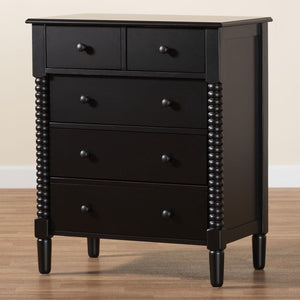 Baxton Studio Baxton Studio Braith Farmhouse 5-Drawer Chest with Classic Spindle Design for Timeless Storage Solutions Black SW8000-88CH5D-Black-Chest