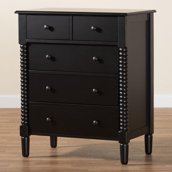 Baxton Studio Baxton Studio Braith Farmhouse 5-Drawer Chest with Classic Spindle Design for Timeless Storage Solutions Black SW8000-88CH5D-Black-Chest