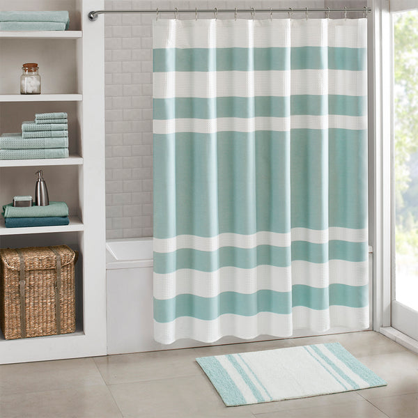 JLA Home Madison Park - Reversible Cotton Bath Rug - Plush, Dual-Sided Cut & Loop Design, Highly Absorbent, Machine Washable Aqua MP72-2492