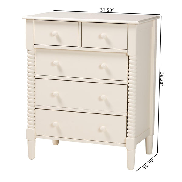 Baxton Studio Baxton Studio Braith Farmhouse 5-Drawer Chest with Classic Spindle Design for Timeless Storage Solutions Ivory SW8000-88CH5D-Ivory-Chest