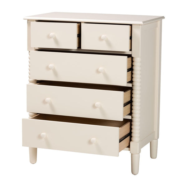 Baxton Studio Baxton Studio Braith Farmhouse 5-Drawer Chest with Classic Spindle Design for Timeless Storage Solutions Ivory SW8000-88CH5D-Ivory-Chest