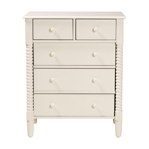 Baxton Studio Baxton Studio Braith Farmhouse 5-Drawer Chest with Classic Spindle Design for Timeless Storage Solutions Ivory SW8000-88CH5D-Ivory-Chest