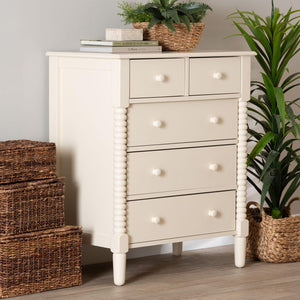 Baxton Studio Baxton Studio Braith Farmhouse 5-Drawer Chest with Classic Spindle Design for Timeless Storage Solutions Ivory SW8000-88CH5D-Ivory-Chest