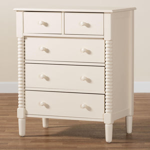 Baxton Studio Baxton Studio Braith Farmhouse 5-Drawer Chest with Classic Spindle Design for Timeless Storage Solutions Ivory SW8000-88CH5D-Ivory-Chest
