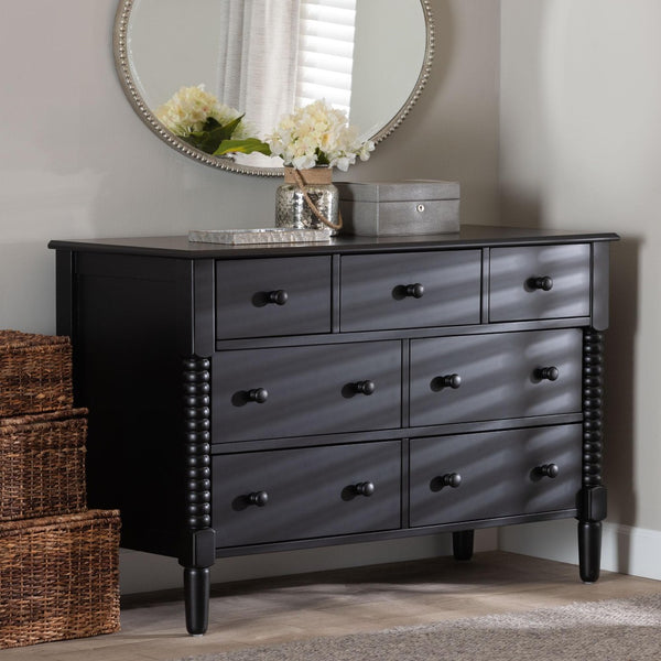 Baxton Studio Baxton Studio Braith Farmhouse 7-Drawer Dresser for Timeless Storage and Elegant Bedroom Style Black SW8000-88D7D-Black-Dresser