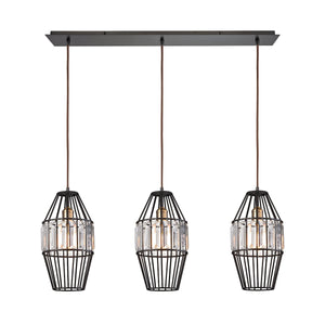 Yardley 36'' Wide 3-Light Linear Pendant - Oil Rubbed Bronze with Clear Crystal on Wire Cages 14248/3LP Elk Lighting