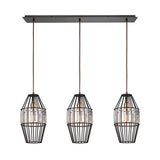 Yardley 36'' Wide 3-Light Linear Pendant - Oil Rubbed Bronze with Clear Crystal on Wire Cages 14248/3LP Elk Lighting