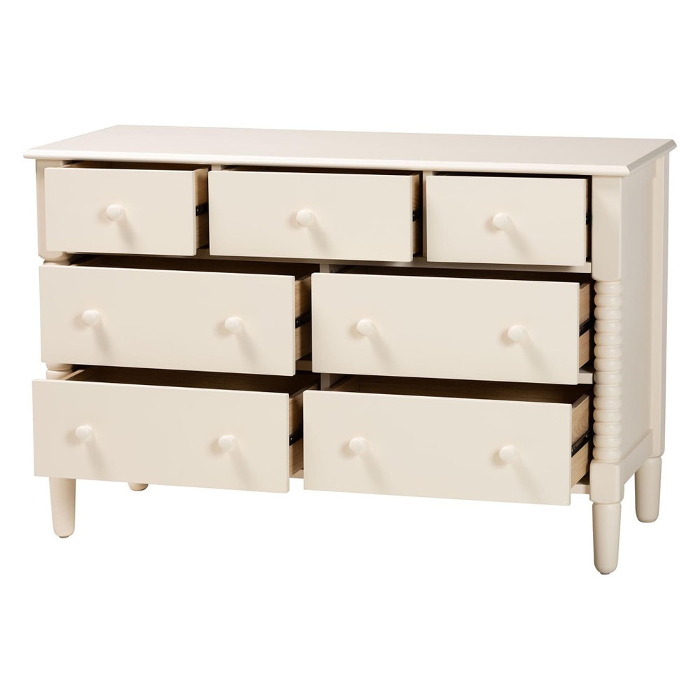 Baxton Studio Baxton Studio Braith Farmhouse 7-Drawer Dresser for Timeless Storage and Elegant Bedroom Style Ivory SW8000-88D7D-Ivory-Dresser