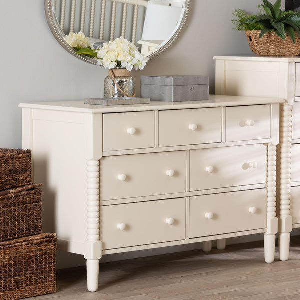 Baxton Studio Baxton Studio Braith Farmhouse 7-Drawer Dresser for Timeless Storage and Elegant Bedroom Style Ivory SW8000-88D7D-Ivory-Dresser