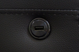 English Elm Genesis 85"W Black Pvc Fabric Sofa With Led Mood Lighting, Usb Ports, Storage Console & Cupholders B061S00868