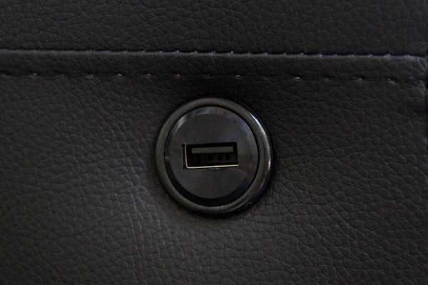 English Elm Genesis 85"W Black Pvc Fabric Sofa With Led Mood Lighting, Usb Ports, Storage Console & Cupholders B061S00868