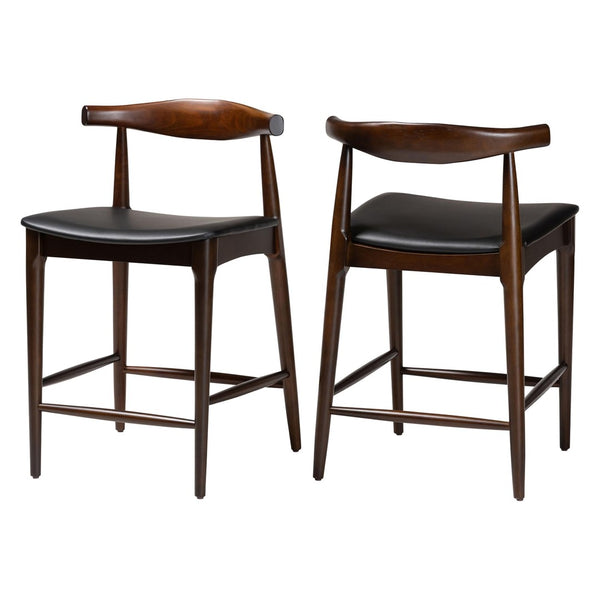 Baxton Studio Baxton Studio Eira Counter Stools Set of 2 - Stylish Walnut Frame & Black Faux Leather for Modern Dining Elbow-Wenge-CS