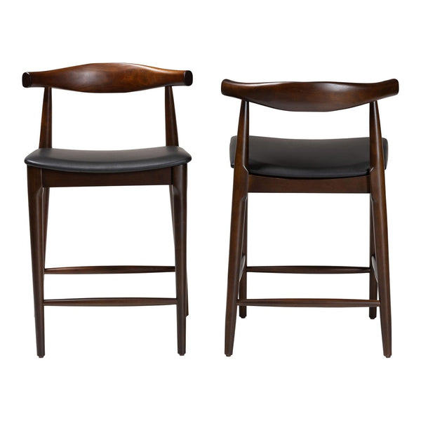 Baxton Studio Baxton Studio Eira Counter Stools Set of 2 - Stylish Walnut Frame & Black Faux Leather for Modern Dining Elbow-Wenge-CS