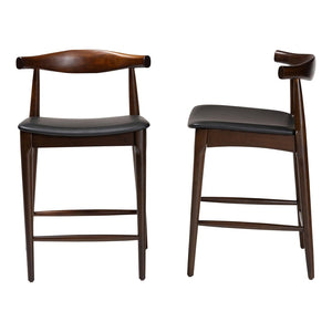 Baxton Studio Baxton Studio Eira Counter Stools Set of 2 - Stylish Walnut Frame & Black Faux Leather for Modern Dining Elbow-Wenge-CS