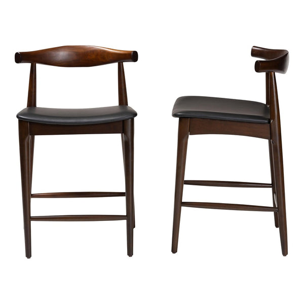 Baxton Studio Baxton Studio Eira Counter Stools Set of 2 - Stylish Walnut Frame & Black Faux Leather for Modern Dining Elbow-Wenge-CS