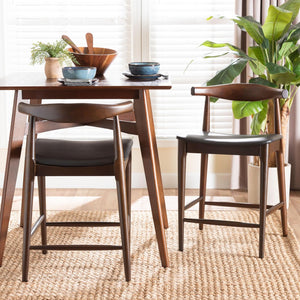 Baxton Studio Baxton Studio Eira Counter Stools Set of 2 - Stylish Walnut Frame & Black Faux Leather for Modern Dining Elbow-Wenge-CS