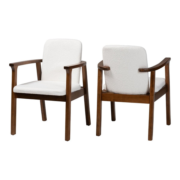 Baxton Studio Baxton Studio Miyagi Boucle Dining Chair Set of 2 - Mid-Century Modern Armchairs with Comfort & Style Miyagi-White Boucle/Walnut-DC