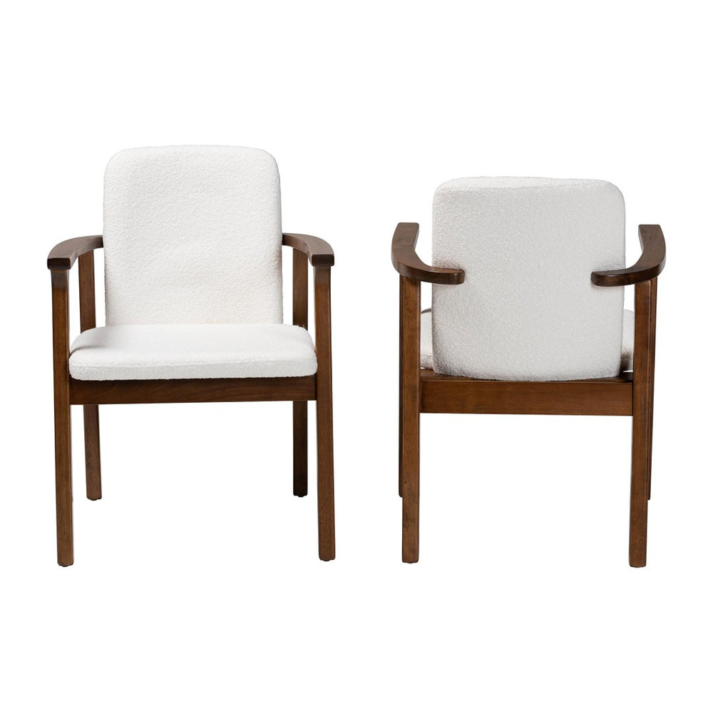 Baxton Studio Baxton Studio Miyagi Boucle Dining Chair Set of 2 - Mid-Century Modern Armchairs with Comfort & Style Miyagi-White Boucle/Walnut-DC