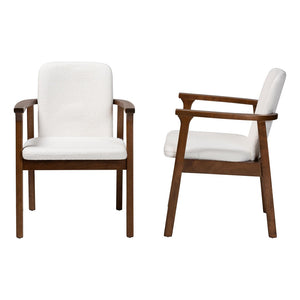 Baxton Studio Baxton Studio Miyagi Boucle Dining Chair Set of 2 - Mid-Century Modern Armchairs with Comfort & Style Miyagi-White Boucle/Walnut-DC