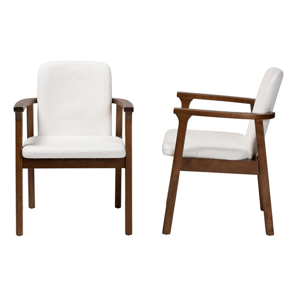 Baxton Studio Baxton Studio Miyagi Boucle Dining Chair Set of 2 - Mid-Century Modern Armchairs with Comfort & Style Miyagi-White Boucle/Walnut-DC