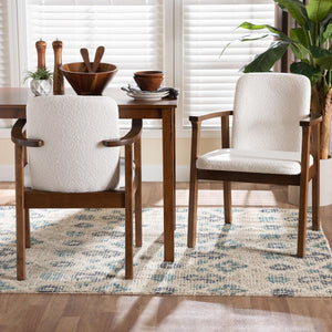 Baxton Studio Baxton Studio Miyagi Boucle Dining Chair Set of 2 - Mid-Century Modern Armchairs with Comfort & Style Miyagi-White Boucle/Walnut-DC